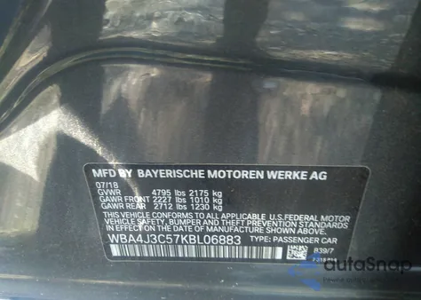 2019 BMW 430Xi Gran Coupe from USA, damaged, VIN WBA4J3C57KBL06883